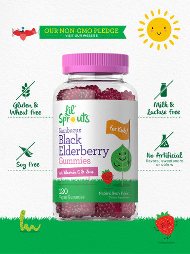 Elderberry Gummies For Kids | 120 Count | Zinc And Vitamin C | Natural Berry Flavor | Vegan, Non-Gmo, And Gluten Free | By Lil' S