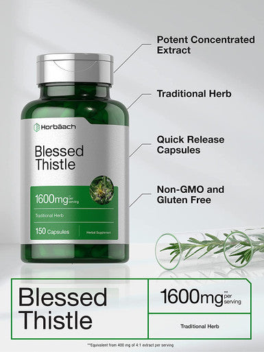 Blessed Thistle 1600 mg | 150 Capsules | Max Potency | Great for Breastfeeding | Non-GMO, Gluten Free Herb Supplement | by Horbaach