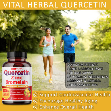Premium High Purity Quercetin 98% with Bromelain Capsules Equivalent to 3470 mg - Maximum Potency with Green Tea Ashwagan - Supports Overall Health Strength Energy - 90 Days Supply