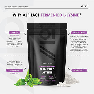 Fermented L-Lysine 1500mg with BioPerineAÃƒâ€šÃ‚Â® - Made with Vitamin C - High Strength - Raw, Halal, 120 Vegan Capsules