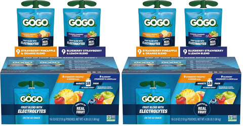 GOGO Active No Sugar Added Electrolytes Fruit Blend Variety Pack, 18 Count | Blueberry strawberry lemon & pineapple orange flavors; Made with real fruit and electrolytes for on the go snacking
