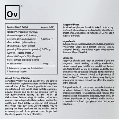 Bilberry, Lutein & Grape Seed Tablets | Vision Care, Eye Health & Antioxidant | Oxford Vitality