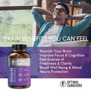 Lions Mane Mushroom Supplement Beef Brain Powerful Nootropics Brain Support Supplement Brain Supplements for Memory and Focus 180 Capsules by Optimal Carnivore