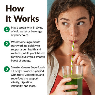 Force Factor Smarter Greens Superfoods + Energy Powder, Greens Powder with Plant-Based , Probiotics, and Digestive Enzymes, Superfood Powder to Boost Energy and Support Immunity, 30 Servings