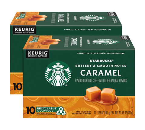 Starbucks K-Cup Coffee Pods, Caramel Naturally Flavored Coffee For Keurig Brewers, 100% Arabica, 1 Box (22 Pods)