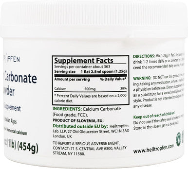 Heiltropfen Calcium Carbonate Powder | 1 Pound - 454 g | Dietary Supplement | Highest Purity Limestone | CaCO3 |