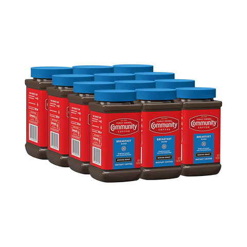 Community Coffee Breakfast Blend Instant Coffee, Medium Roast, 7 oz Jar (Pack of 4)