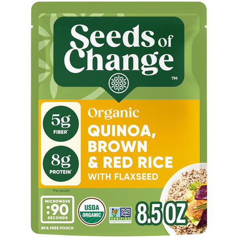 SEEDS OF CHANGE Organic Quinoa, Brown & Red Rice with Flaxseed, Organic Food, 8.5 OZ Pouch