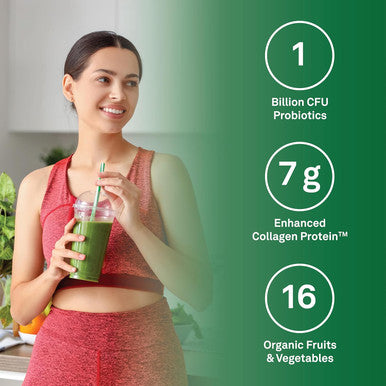 Organika Power Greens With Enhanced Collagen - A Daily Nutrient Rich Wellness Protein Powder, Pineapple Punch Flavor, Blend Of 16 Organic Fruits And Vegetables With 1 Billion Cfu Of Probiotics, 220G