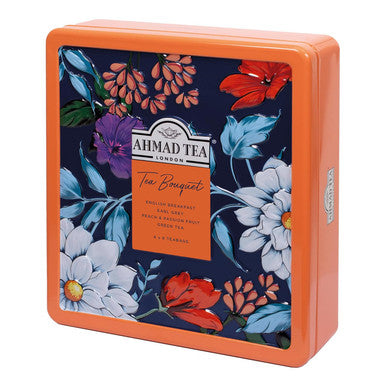 Ahmad Tea Floral Tea Tin Orange Caddy 32 Tea Bags Our Most Popular Teas Black and Green Tea Assortment