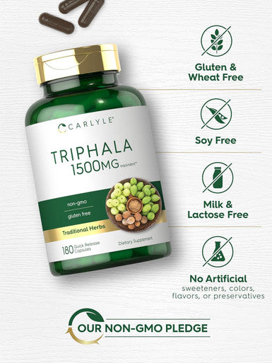 Carlyle Triphala Capsules | 1500mg | 180 Count Supplement | Non-GMO and Gluten