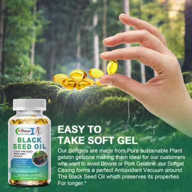 Alliwise Black Seed Oil Softgel, Cold Pressed Black Cumin Nigella Stiva With Irish Sea Moss, Quercetin With Bromelain, Elderberry Extact Enhanced Absorption, Antioxidant, Skin & Hair, Immune Health Support