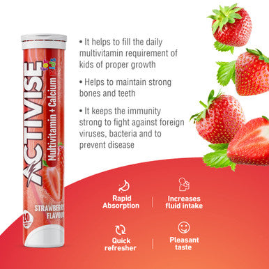 Activise Kids Multivitamin + Calcium Effervescent Tablets Strawberry 20s