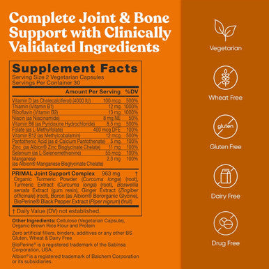 Eu Natural Primal Joint & Mobility Support - Advanced Joint Support Supplement for Women and Men - Turmeric Boswellia Ginger and Boron for Whole-Body Flexibility Joint Health & Comfort - 60 Veg Soft Capsules