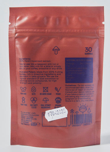 DIRTEA Reishi Mushroom Powder | 2000mg / Serving | Organic Vegan & Non GMO | Sleep Quality Stress & Immunity Support | High Strength Supplement | 60g - 30 Servings