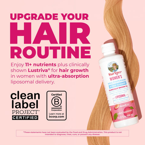 Maryruth'S Women'S Multivitamin Lustriva Hair Growth Liposomal Biotin 10000Mcg Clinically Tested For Thicker Fuller Hair Improved Facial Fine Lines & Wrinkles Ages 18 15.22 Fl Oz