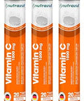 nutrazul Vitamin C 1000mg Effervescent Tablets Orange 20's (Pack of 3) Gluten Lactose Sugar and Preservative