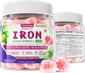 Vegan Iron Gummies Supplement - High Absorption Chelated Bisglycinate Iron With Vitamin C, B-Complex, Folate For Energy, Blood Builder Iron Filled Supplement For Adults & Kids - No After Taste, 60Cts