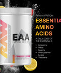 Raw Eaa Amino Acids Powder Strawberry Lemonade (25 Servings) - Pre Workout Amino Energy Powder For Strength Endurance Recovery & Lean Muscle Growth - Bcaa Amino Acids Supplement For Men & Women