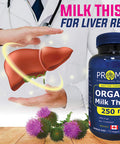 Promise Organic Milk Thistle - 250mg each capsule, Support Liver Functions, Liver and Colon Cleanse Detox Supplement, Made in Canada 75 Caps