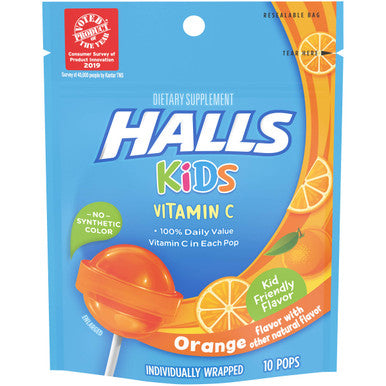 Halls Kids Pops Vitamin C Orange 10 Count