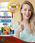 YUMMYVITE Organic Ceylon Cinnamon - 1000Mg Per Serving, Certified Organic True Cinnamon Supplement, Antioxidant, Fast Absorption - 60 Tablets