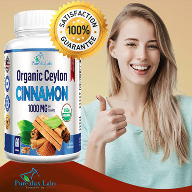 YUMMYVITE Organic Ceylon Cinnamon - 1000Mg Per Serving, Certified Organic True Cinnamon Supplement, Antioxidant, Fast Absorption - 60 Tablets