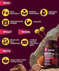 Iron Supplement For Women Men, High Potency Iron 65Mg With Vitamin C 250Mg, Slow Release Stomach Friendly Iron Pills For Red Blood Cell & Immune Support, Non-Gmo, Gluten Free, 60 Vegan Tabs