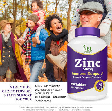 Nbl Natural NBL NATURAL Zinc Gluconate 50mg Supports Wellness Immune System and Reproductive Health 250 Tablets