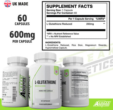 L-Glutathione 250mg 60 Capsules - L-Glutathione Reduced UK Made