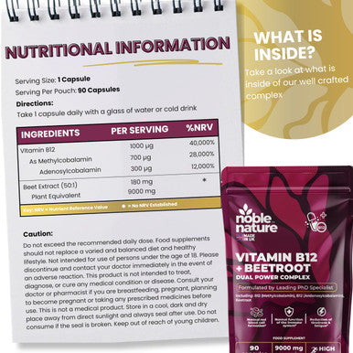 NobleNature Beetroot & Vitamin B12 Complex ÃƒÂ¢Ã¢â€šÂ¬Ã¢â‚¬Å“ 9000mg Beetroot + 1000mcg Dual B12 (Methylcobalamin & Adenosylcobalamin) ÃƒÂ¢Ã¢â€šÂ¬Ã¢â‚¬Å“ Energy & Immune Support ÃƒÂ¢Ã¢â€šÂ¬Ã¢â‚¬Å“ 90 Capsules ÃƒÂ¢Ã¢â€šÂ¬Ã¢â‚¬Å“ UK Made (90)