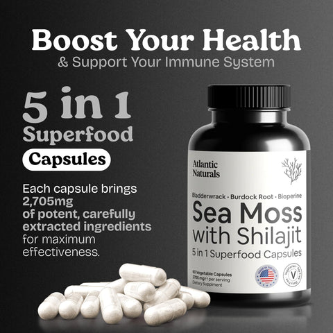Atlantic Naturals Sea Moss Capsules with Moringa Ashwagandha Black Seed Oil Ginger and Ginseng Atlantic Sea Moss Supplements for Men and Women for Daily Energy and Wellness Blend 120 Count