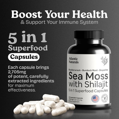 Atlantic Naturals Sea Moss Capsules With Moringa Ashwagandha Black Seed Oil Ginger & Ginseng â€“ Atlantic Sea Moss Supplements For Men And Women â€“ For Daily Energy & Wellness Blend â€“ 120 Count