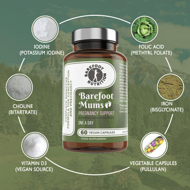 Barefoot Nutrition - Mums Pregnancy Support - Comprehensive Daily Nutrient Support for Before During and After Pregnancy - Contains Folic Acid Vitamin D3 B12 and More - 60 Vegan Capsules