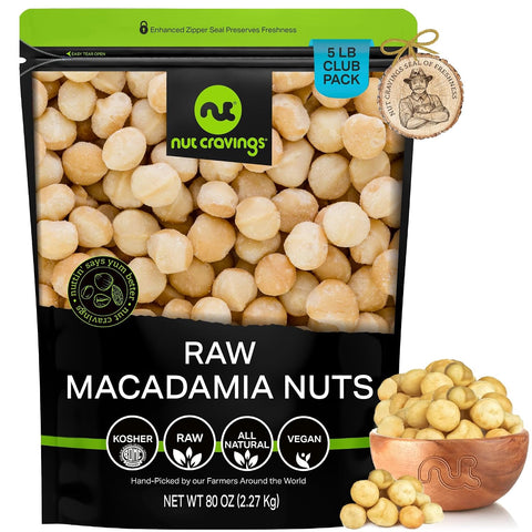 NUT CRAVINGS - Roasted & Salted Macadamia Nuts - No Shell, (32oz - 2 LB) Bulk Nuts Packed Fresh in Resealable Bag - Healthy Protein Food Snack, Food Assortments Hazelnut