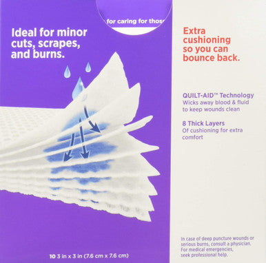 Band-Aid Brand Cushion Care Non-Stick Gauze Pads Individually-Wrapped, Medium 3 In X 3 Inch, 10 Count (Pack Of 24)