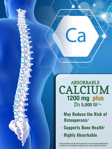 Absorbable Calcium 1200 mg with Vitamin D3 5000 IU | 120 Softgels | Calcium Carbonate Supplement | Non-GMO Gluten | Nature's Truth