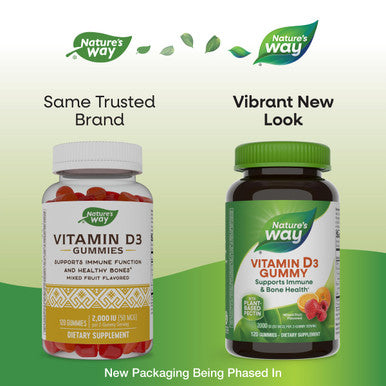 Nature'S Way Vitamin D3 Gummies, Supports Immune And Bone Health*, 2000 Iu (50 Mcg) Per 2-Gummy Serving, Mixed Fruit Flavored, 120 Gummies (Packaging May Vary)