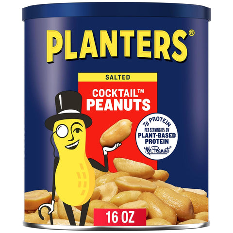 PLANTERS Salted Peanuts, Dry Roasted Peanuts, Party Snacks, Plant Based Protein, Snacks For Adults, 16oz (1 Jar)