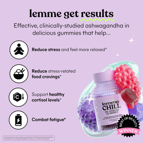 Lemme Chill Stress Relief Gummies With 300Mg Ksm-66 Ashwagandha Lemon Balm Passionflower & Goji To Support Relaxation Healthy Cortisol & Sleep - Gluten-Free Non-Gmo Mixed Berry (60 Count)