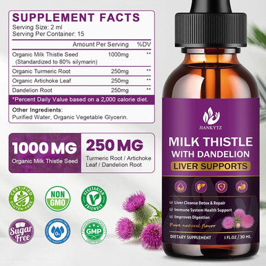Milk Thistle Supplement For Liver Cleanse Detox & Repair, Liver Detox Drops With Organic Milk Thistle Seed, Artichoke Extract, Dandelion, Turmeric And Vegan, Non-Gmo, Gluten-(2 Pack, 1 Fl Oz)