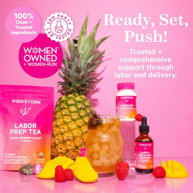 Pink Stork Labor Prep - Evening Primrose Oil Capsules with Red Raspberry Leaf Tea Gentle Birth & Postpartum Care Third Trimester Pregnancy Must Haves 60 Capsules