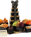 NUT CRAVINGS - Purim Mishloach Manot Dried Fruit & Mixed Nuts Gift Basket, Green Tower + Ribbon (12 Assortments) Ramadan Gifts Food Arrangement, Healthy Snack Care Package, Kosher