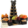 NUT CRAVINGS - Purim Mishloach Manot Dried Fruit & Mixed Nuts Gift Basket, Green Tower + Ribbon (12 Assortments) Ramadan Gifts Food Arrangement, Healthy Snack Care Package, Kosher