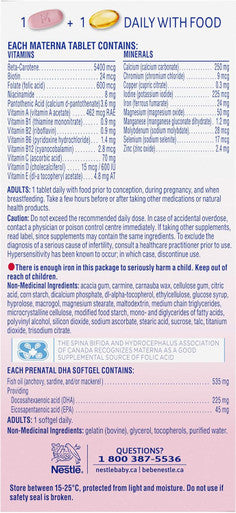 NESTLe Materna Prenatal Multivitamin with DHA Supplement Folic Acid 60 tablets + 60 DHA soft gels