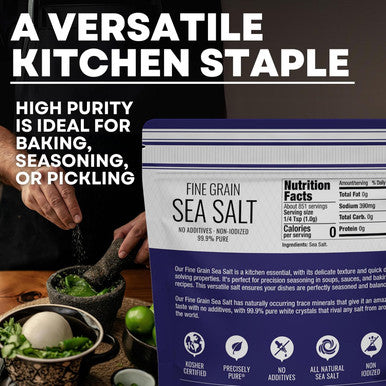 Sea Salt Superstore Fine Grain Sea Salt Table Salt Replacement Fine Sea Salt for Baking Pure Non-Iodized Baja Salt Mineral Rich Cooking Salt Fine Salt 30 oz Bag