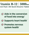 Nature's Bounty Vitamin B12 Quick Dissolve Vitamin Supplement Supports Energy Metabolism And Nervous System Health 5000Mcg 40 Tablets (Pack Of 2)