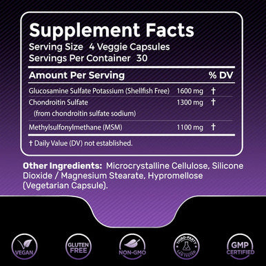 Glucosamine Chondroitin Msm - 4000Mg - Joint Support Supplement, Glucosamine Chondroitin Capsules, Helps With Back Pain, Knee Pain Relief, Joint Pain Relief Supplements Triple Strength - 240 Count