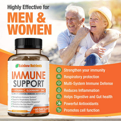 10 In 1 Immune Support Supplement (No Fillers) Vitamin C, Zinc, Elderberry, Echinacea, Turmeric, Probiotics Immunity Booster For Multi-System Immune Defense, Respiratory & Gut Health 60 Day Supply