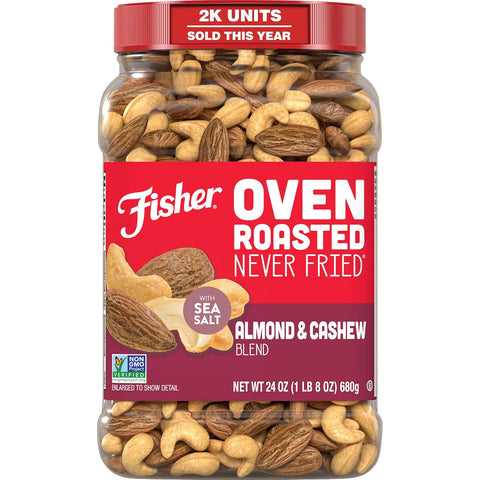 Fisher Oven Roasted Never Fried Deluxe Mixed Nuts, 24 Ounces | Pack Of 1, Almonds, Cashews, Pecans, Pistachios, Healthy Snacks For Adults, Made With Sea Salt, No Added Oil, Gluten Free